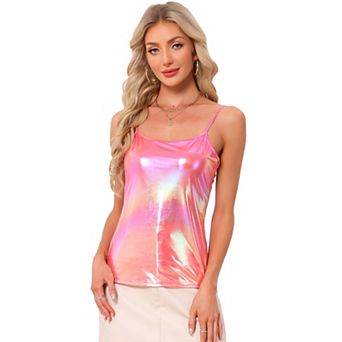 Women's Metallic Shirt Sleeveless Party Holographic Cami Top