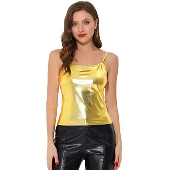 Women's Metallic Shirt Sleeveless Party Holographic Cami Top