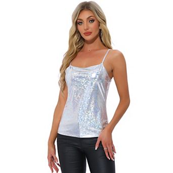 Women's Metallic Shirt Sleeveless Party Holographic Cami Top