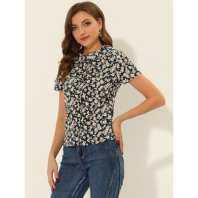 Women's Peter Pan Collar Button Front Floral Print Blouse Top