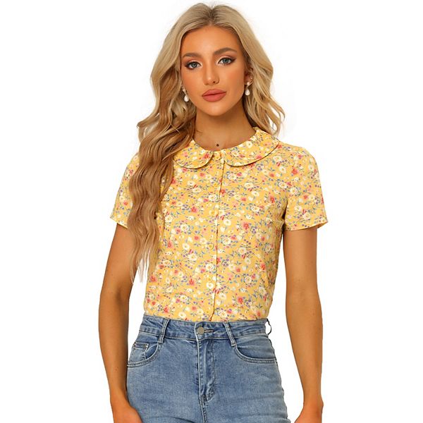 Women Grey Casual Printed Peter Pan Collar Top