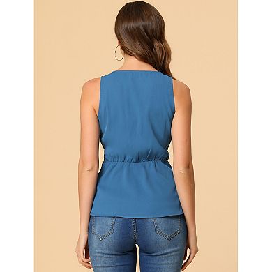 Women's Summer Sleeveless V Neckline Wrap Tie Waist Tops
