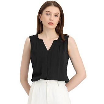 Women's Chiffon V Neck Sleeveless Blouse Tops Office Work Shirts