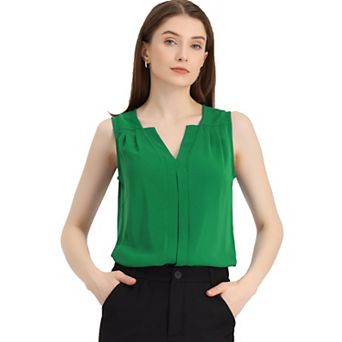 Women's Chiffon V Neck Sleeveless Blouse Tops Office Work Shirts