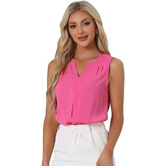 Women's Chiffon V Neck Sleeveless Blouse Tops Office Work Shirts