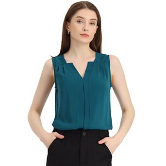 Women's Chiffon V Neck Sleeveless Blouse Tops Office Work Shirts