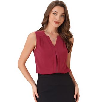 Women's Chiffon V Neck Sleeveless Blouse Tops Office Work Shirts