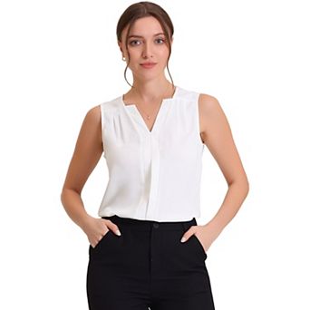 Women's Chiffon V Neck Sleeveless Blouse Tops Office Work Shirts