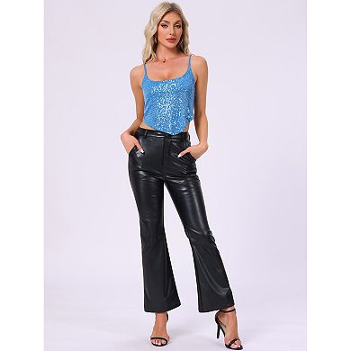 Women's Party Cami Spaghetti Straps Criss Cross Crop Sequin Top