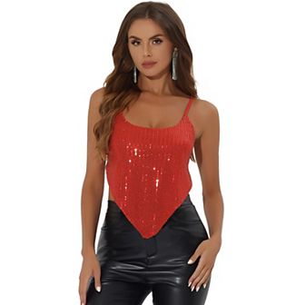 Women's Party Cami Spaghetti Straps Criss Cross Crop Sequin Top