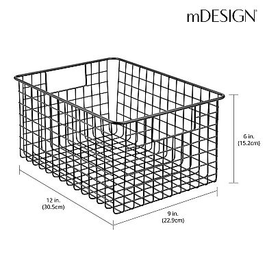 mDesign Metal Wire Food Organizer Basket with Built-In Handles, 4 Pack, Black