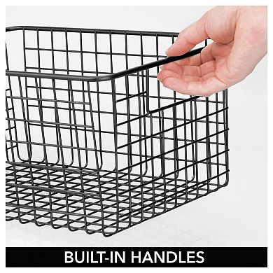 mDesign Metal Wire Food Organizer Basket with Built-In Handles, 4 Pack, Black