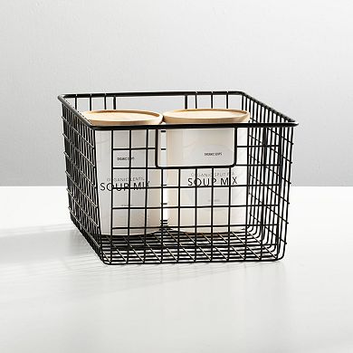 mDesign Metal Wire Food Organizer Basket with Built-In Handles, 4 Pack, Black
