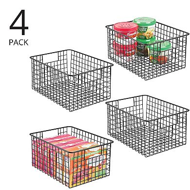 mDesign Metal Wire Food Organizer Basket with Built-In Handles, 4 Pack, Black
