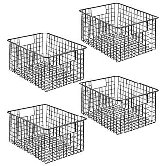mDesign Metal Wire Food Organizer Basket with Built-In Handles, 4 Pack, Black