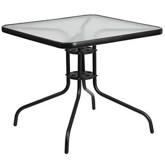 Emma and Oliver 31.5" Square Tempered Glass Metal Table with Smooth Ripple Design Top