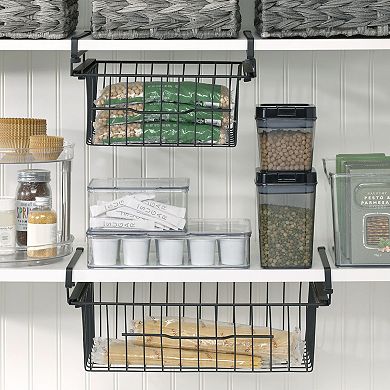 mDesign Large Wire Hanging Drawer Basket - Attaches to Shelving - 2 Pack - Black