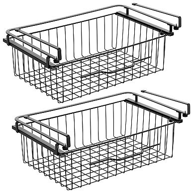 mDesign Large Wire Hanging Drawer Basket - Attaches to Shelving - 2 Pack - Black