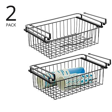 mDesign Large Wire Hanging Drawer Basket - Attaches to Shelving - 2 Pack - Black