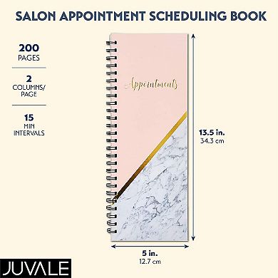 200 Page Salon Appointment Book for Hair Stylist, Undated, Daily Planner, Hourly Spiral Book, Marble Design, 2 Columns (14 x 5 In)