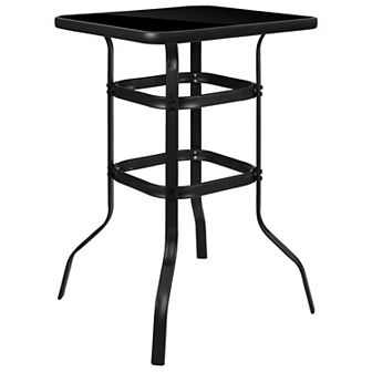 Emma and Oliver 27.5" Square Tempered Glass Bar Height Metal Patio Bar Table