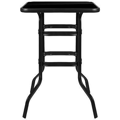 Emma and Oliver 27.5" Square Tempered Glass Bar Height Metal Patio Bar Table