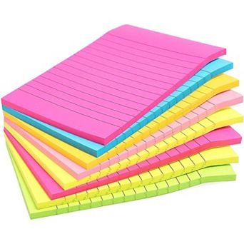 8-Pack Lined Sticky Notes in Bright Neon Colors, Self-stick Pad, 4" x 6"