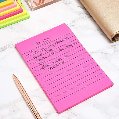 8-Pack Lined Sticky Notes in Bright Neon Colors, Self-stick Pad, 4" x 6"