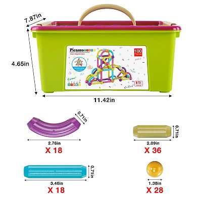 PICASSO-TILES 100 PC Magnetic Stick, Magnetic Building Construction Toy Set for Kids Age 3+