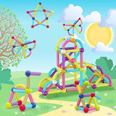 PICASSO-TILES 100 PC Magnetic Stick, Magnetic Building Construction Toy Set for Kids Age 3+