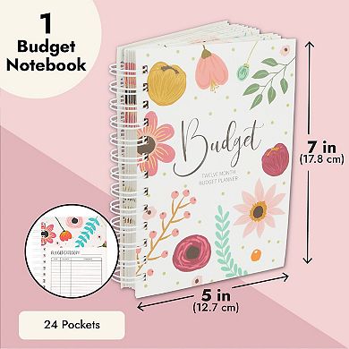 Floral Monthly Budget Planner, Bill Organizer With 24 Pockets, 5 X 7 In