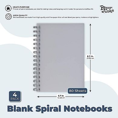 4 Pack Blank Spiral Journals 80 Unlined Sketchbooks Notebooks, 5.7 x 8.3 Inches