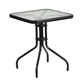 Emma and Oliver 23.5" Square Tempered Glass Metal Table with Smooth Ripple Design Top