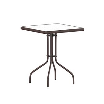 Emma and Oliver 23.5" Square Tempered Glass Metal Table with Smooth Ripple Design Top