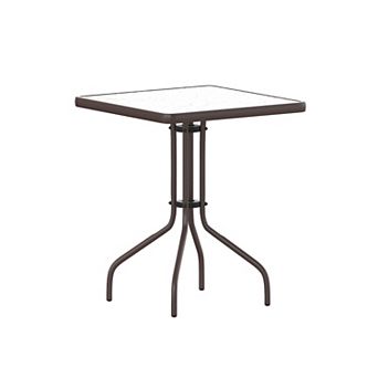 Emma and Oliver 23.5" Square Tempered Glass Metal Table with Smooth Ripple Design Top