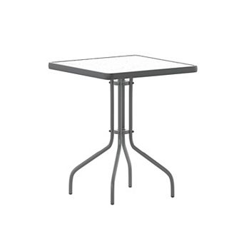 Emma and Oliver 23.5" Square Tempered Glass Metal Table with Smooth Ripple Design Top