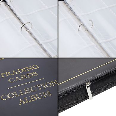 360 Card Pocket Binder with Zipper 9 Pocket Trading Card Folder Album Black/Gold