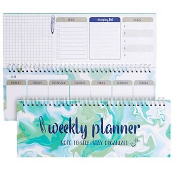 Undated Weekly Planner, Goals, Shopping, To Do List, Horizontal Desk Calendar (Spiral Bound, 12 x 4 in