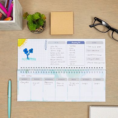 Marble Undated Weekly Planner, Horizontal Desk Calendar, Spiral Bound, 12x4"