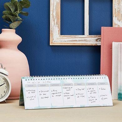 Marble Undated Weekly Planner, Horizontal Desk Calendar, Spiral Bound, 12x4"