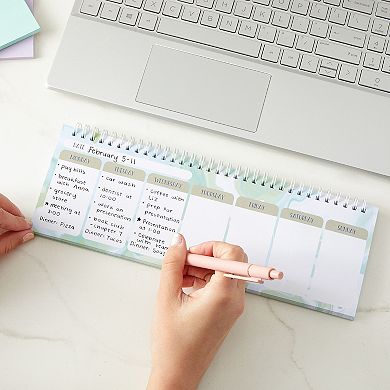 Marble Undated Weekly Planner, Horizontal Desk Calendar, Spiral Bound, 12x4"