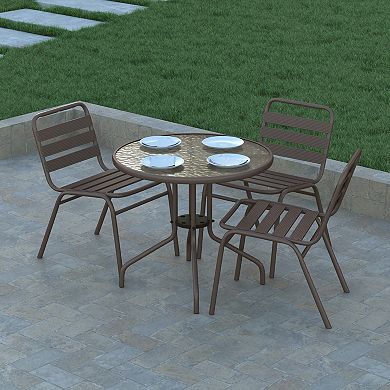 Emma and Oliver 31.5" Round Tempered Glass Metal Table with Smooth Ripple Design Top