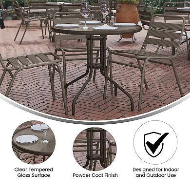 Emma and Oliver 31.5" Round Tempered Glass Metal Table with Smooth Ripple Design Top