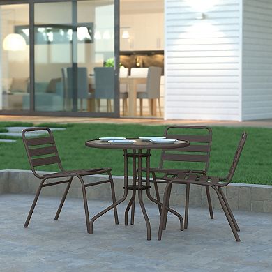 Emma and Oliver 31.5" Round Tempered Glass Metal Table with Smooth Ripple Design Top
