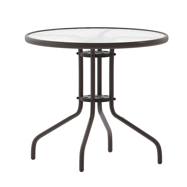 Emma and Oliver 31.5" Round Tempered Glass Metal Table with Smooth Ripple Design Top - Clearbronze