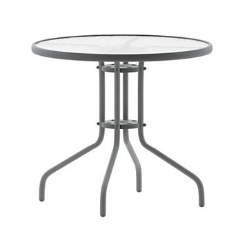 Emma and Oliver 31.5" Round Tempered Glass Metal Table with Smooth Ripple Design Top