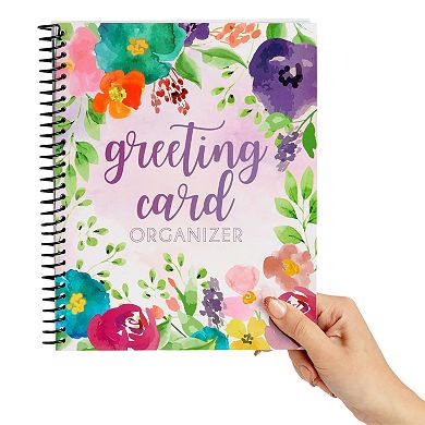 Floral Month By Month Greeting Card Organizer with 24 Pockets for Birthdays, Weddings, Spiral Bound (10 x 8.5 In)