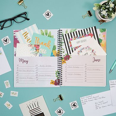 Floral Month By Month Greeting Card Organizer with 24 Pockets for Birthdays, Weddings, Spiral Bound (10 x 8.5 In)