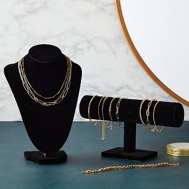 2-Piece Black Velvet Jewelry Display Set with T-Bar Stand and Mannequin Bust