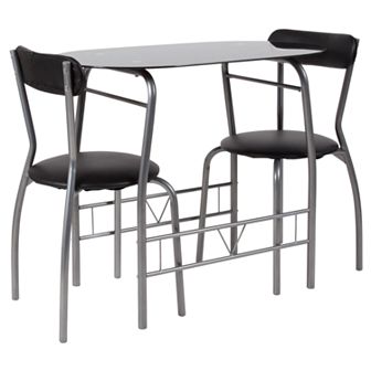 Emma and Oliver 3 pc Space-Saver Glass Bistro Set with Vinyl Padded Chairs